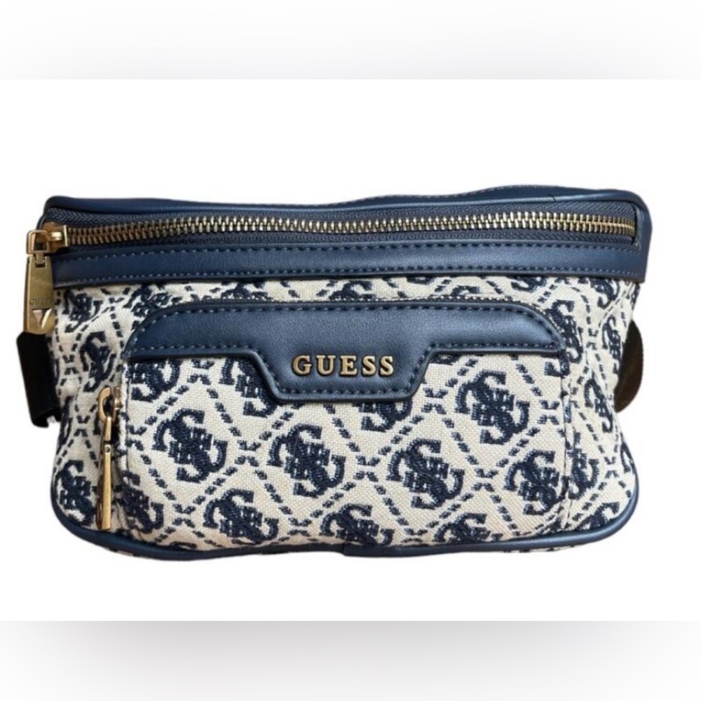 Guess navy and cream floral jacquard belt bag With Excellent Condition